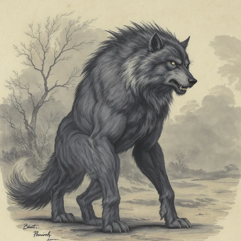 An original illustration of The Beast of Bray Road, the cryptid of Elkhorn, Wisconsin