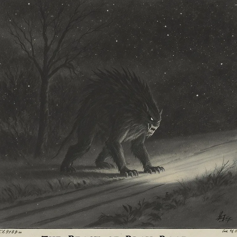 An original illustration of The Beast of Bray Road in its habitat, Elkhorn, Wisconsin