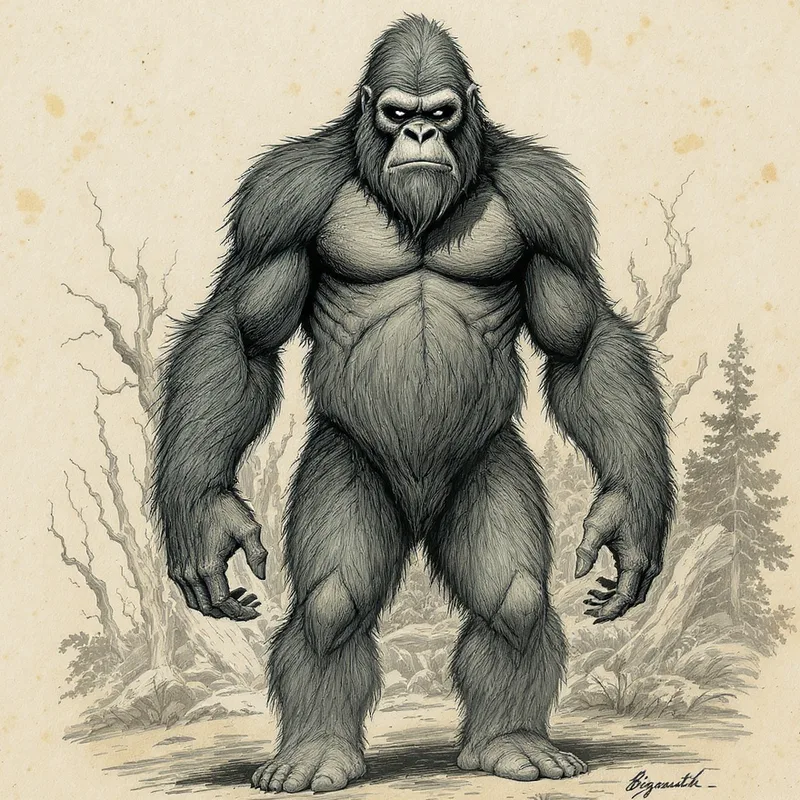 An original illustration of Bigfoot, the cryptid of Pacific Northwest, United States