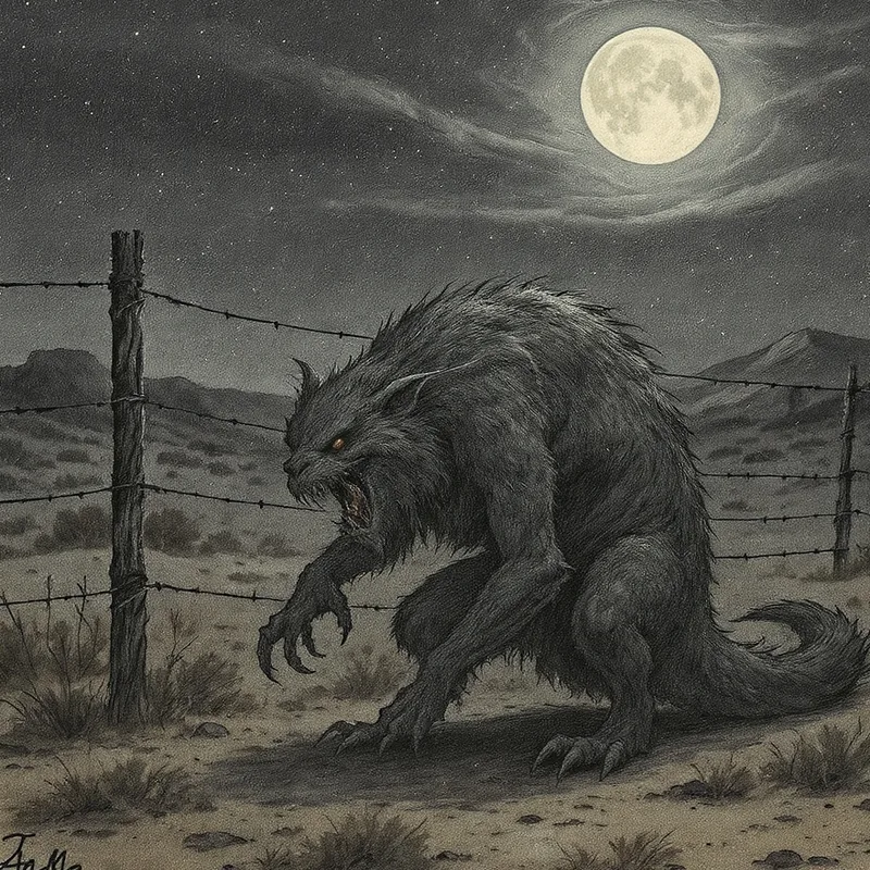 An original illustration of The Chupacabra in its habitat, Puerto Rico & the American Southwest