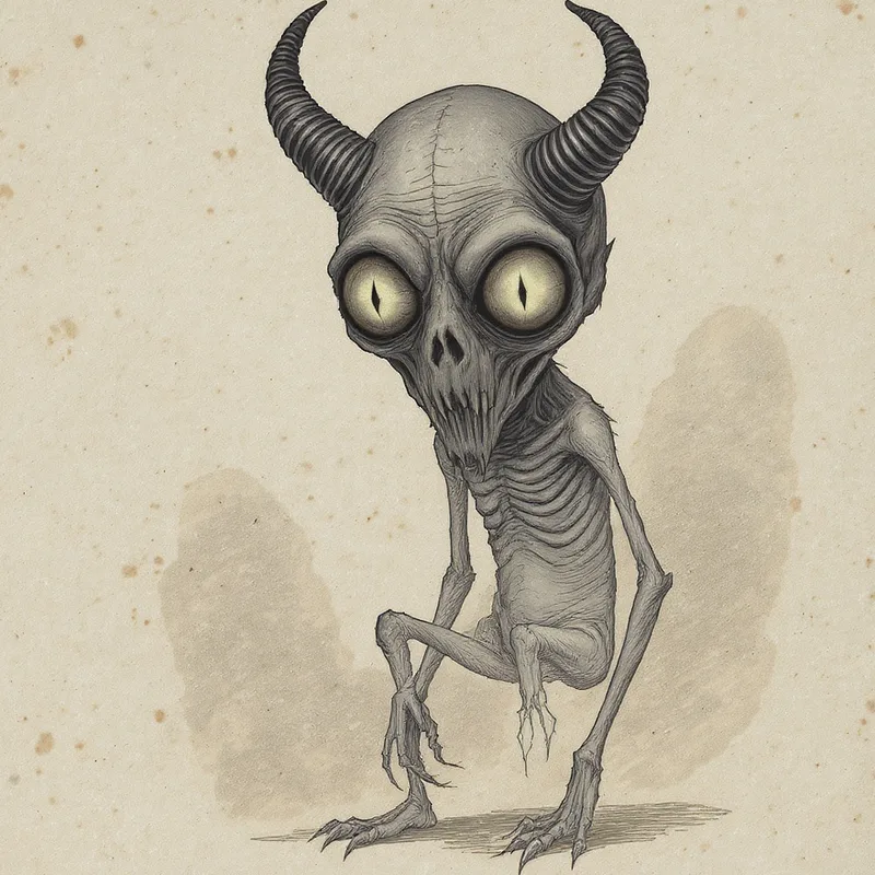 An original illustration of The Dover Demon, the cryptid of Dover, Massachusetts