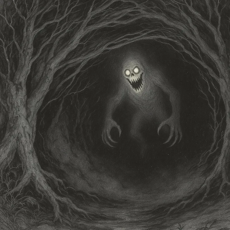 An original illustration of The Flatwoods Monster in its habitat, Braxton County, West Virginia