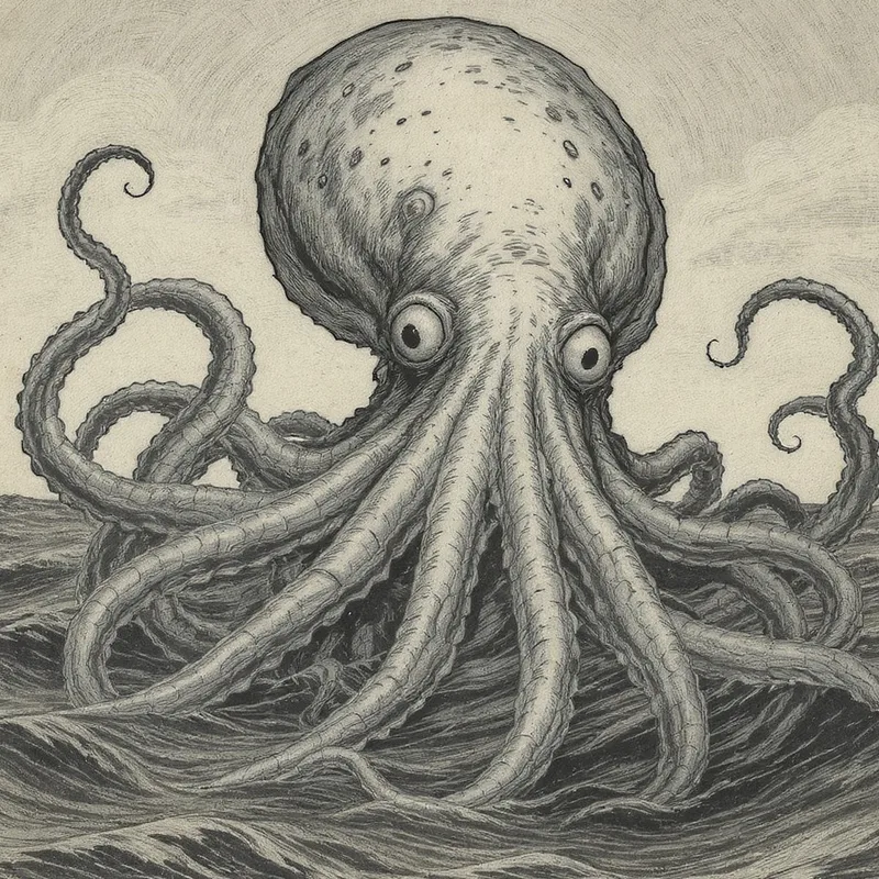 An original illustration of The Kraken, the cryptid of The seas off Scandinavia