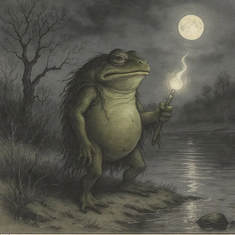 An original illustration of The Loveland Frogman in its habitat, Loveland, Ohio